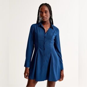 Abercrombie Small Petite Blue Button Front Shirt Dress Long Sleeve Fit Flare